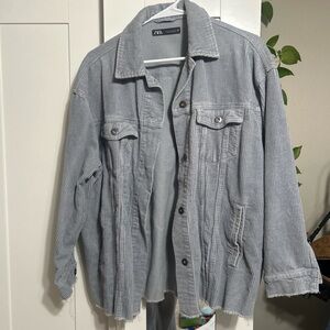Zara women’s  Light Gray Corduroy Shirt Jacket